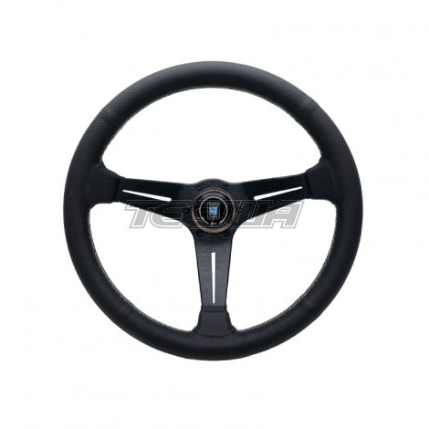 Nardi Deep Corn 350mm Black Leather Steering Wheel 3-Colour Stitching Green-White-Red