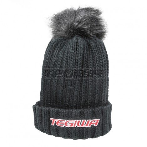 TEGIWA CLASSIC LOGO FUR BOBBLE POM POM HAT BLACK