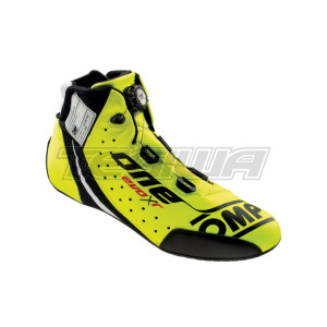 MEGA DEALS - OMP Evo X R Racing Boots FIA 8856-2018 Fluorescent Yellow - EU Size 43