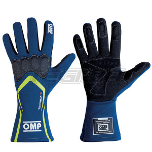 OMP IB/764  TECNICA-S RACE GLOVES - BLUE/YELLOW - LARGE (USA 11) 23-26.5cm - CLEARANCE