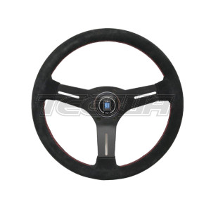 Nardi Competition 330mm Black Suede Steering Wheel Red Stiching Black Spokes