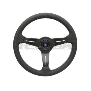 Nardi Deep Corn 330mm Black Leather Steering Wheel 3-Sector Stitching Green-Red-White