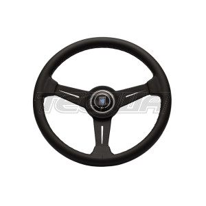 Nardi ND Classic 390mm Black Leather Steering Wheel Black Spokes Grey Stitching