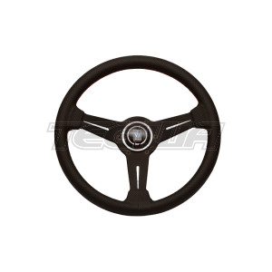 Nardi ND Classic 360mm Black Leather Steering Wheel Black Spokes Red Stitching