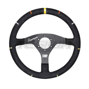 OMP Flat Steering Wheel In Aluminium 350mm Black With Steering Angle Indicators