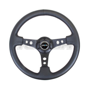 MEGA DEALS - NRG 350mm 3 Deep Dish Steering Wheel Black Leather