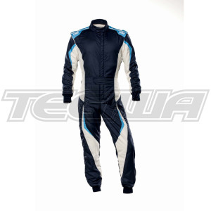 MEGA DEALS - OMP Tecnica EVO My21 Race Suit FIA 8856-2018 Navy Blue/Cyan - 56