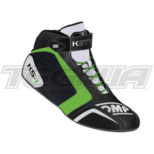 MEGA DEALS - OMP KS-1 Karting Boots Black/White/Green - EU Size 36