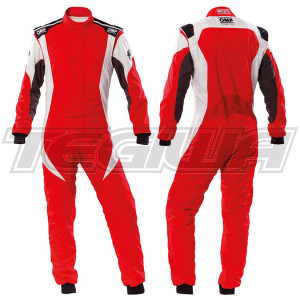 OMP FIRST EVO RACE SUIT - Red/White - 50 - CLEARANCE