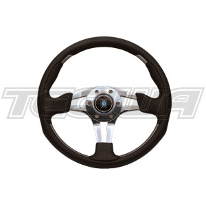 Nardi ND 4 Metal 350mm Black Leather Steering Wheel Chromed Inserts