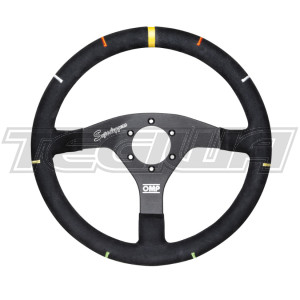 OMP Flat Steering Wheel In Aluminium 350mm Black With Steering Angle Indicators